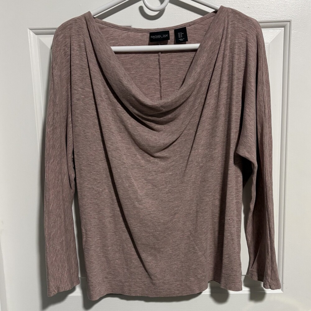 Rachel Zoe Womens Cowl Neck Knit Pullover Blouse Top Mauve Pink, Sz M